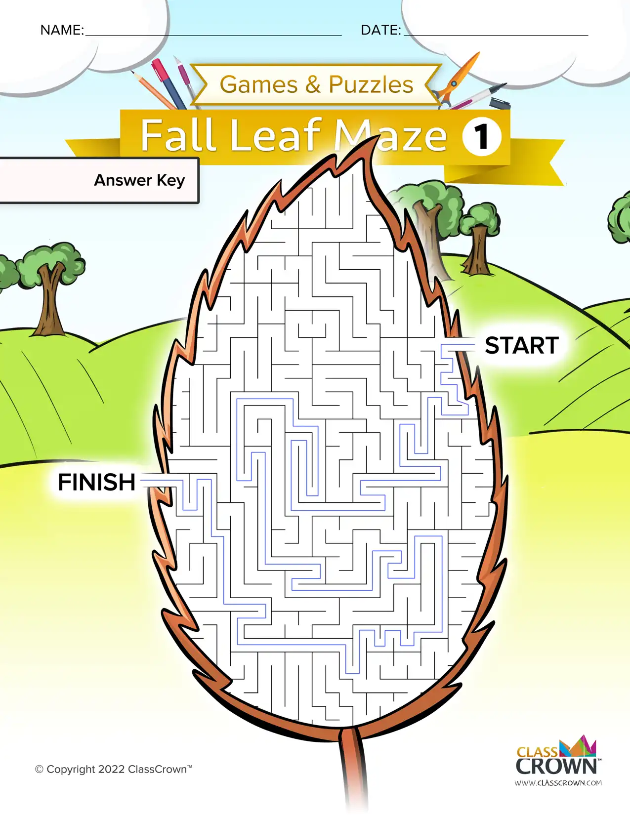 Fall maze, leaf - answer key.