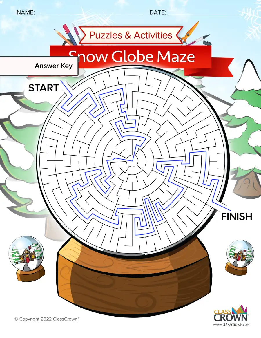 Christmas maze, snow globe - answer key.