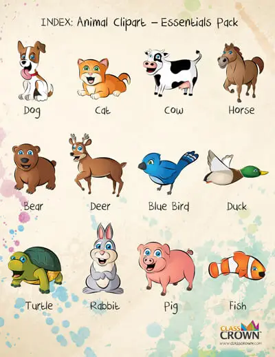 Animal clip art index page showing all animals.