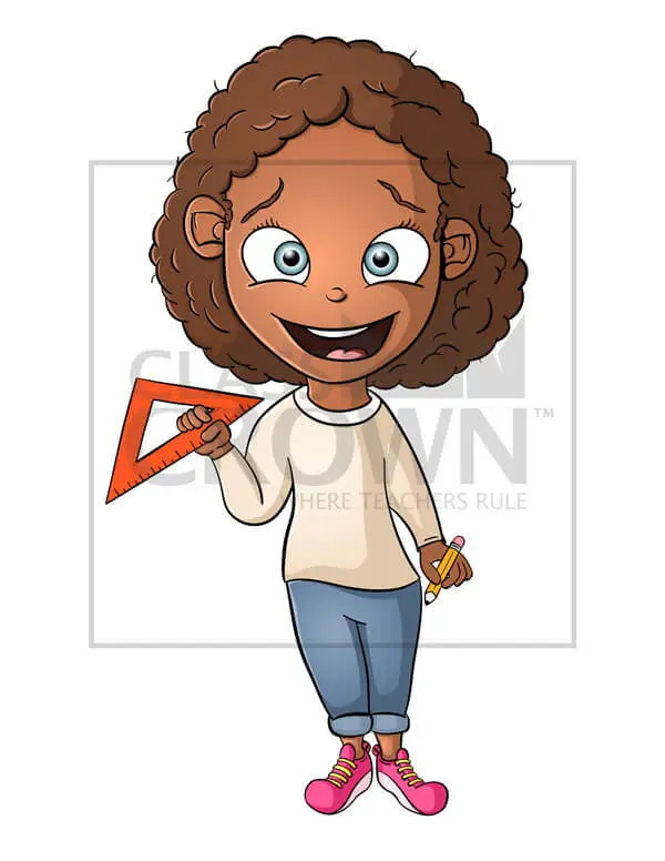 Girl with brown curly hair clip art.