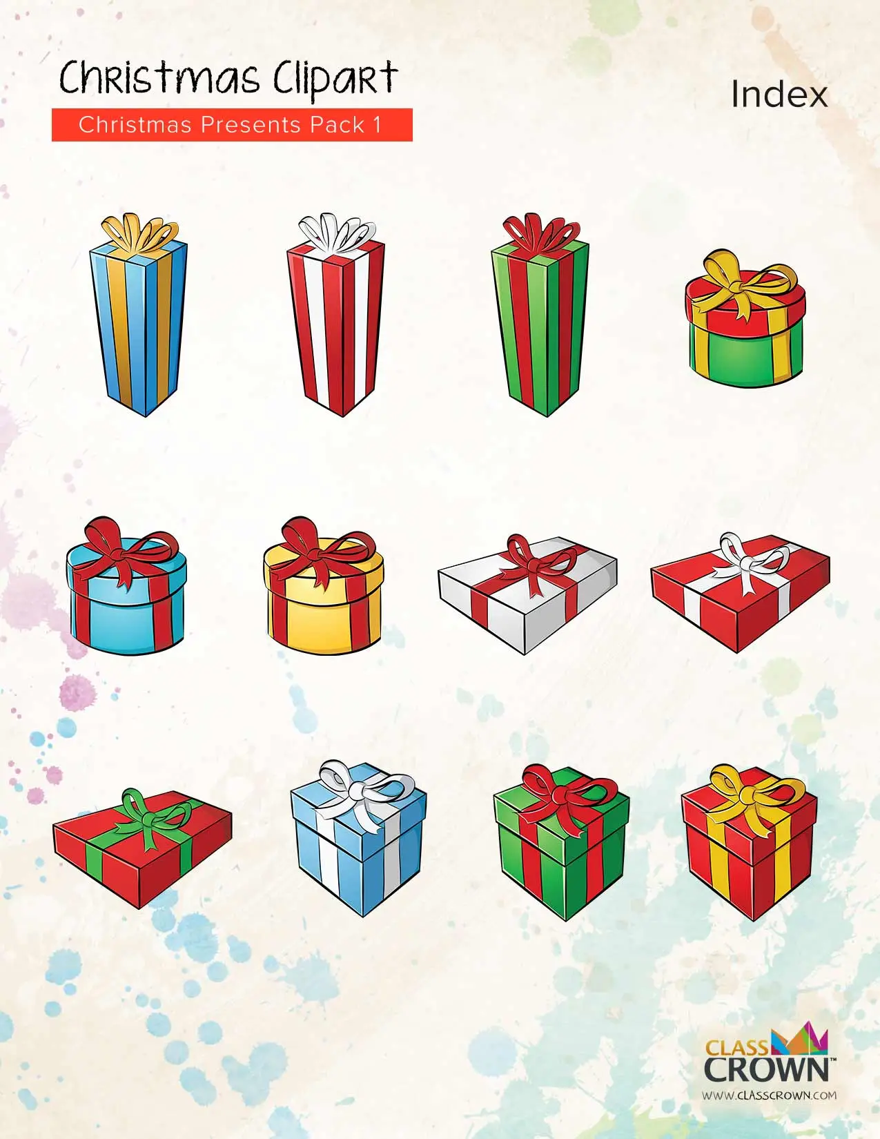 Index of Christmas presents clipart.