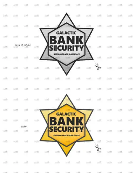 Classroom currency, bank security badge.