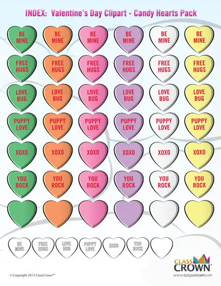 Candy hearts clip art index page.