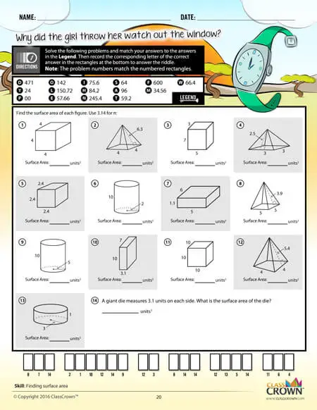 Geometry worksheet, finding surface area. Watch graphic.