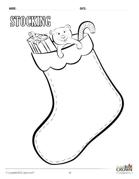 Christmas coloring page, stocking.