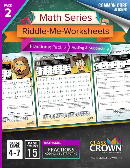 Fractions worksheets pack 2 cover.