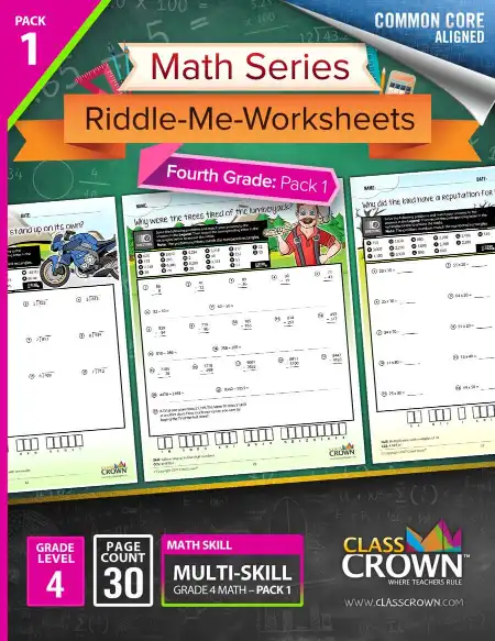 ClassCrown 4th grade math worksheets pack 1 cover.