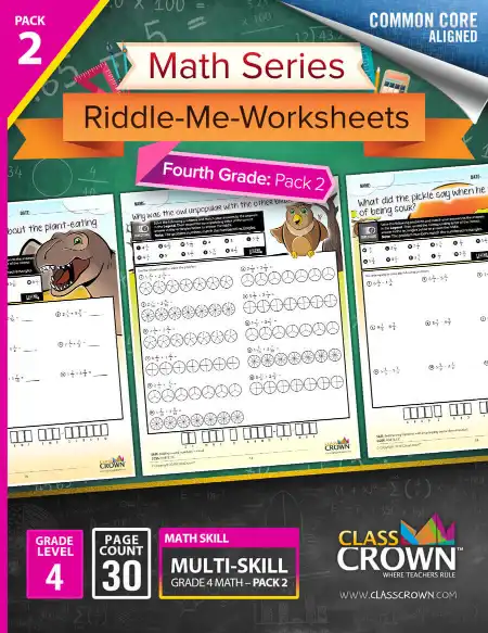ClassCrown 4th grade math worksheets pack 2 cover.